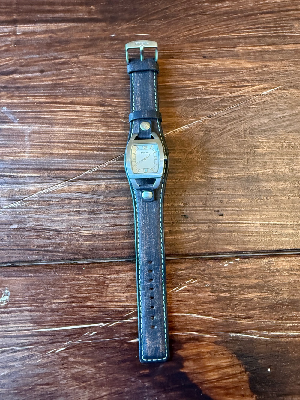 Vintage Fossil Architekt JR8130 Women's Watch Square Silver Dial Leather Cuff